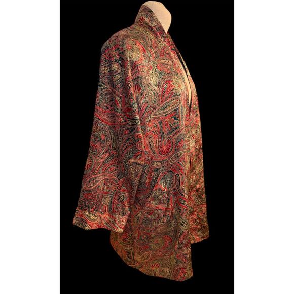 Victoria's Secret Satin Robe Red/Green/Gold Paisley One Size Vintage Kimono - Picture 6 of 10